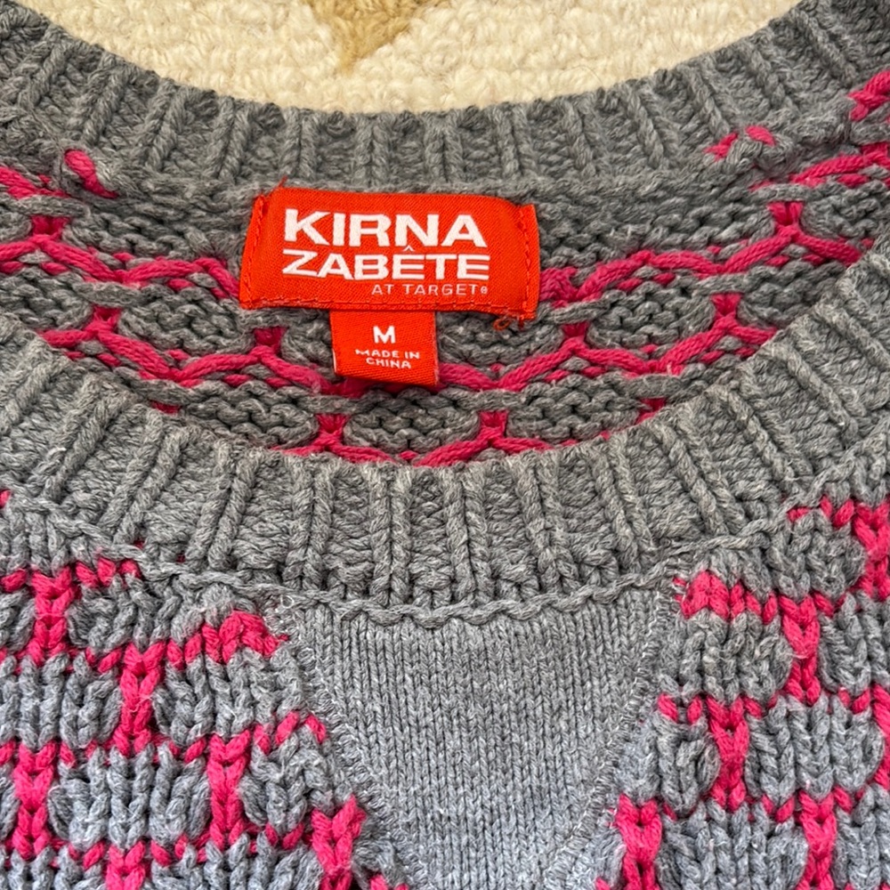 Kirna Zabete Gray and Pink Crew Neck Sweater